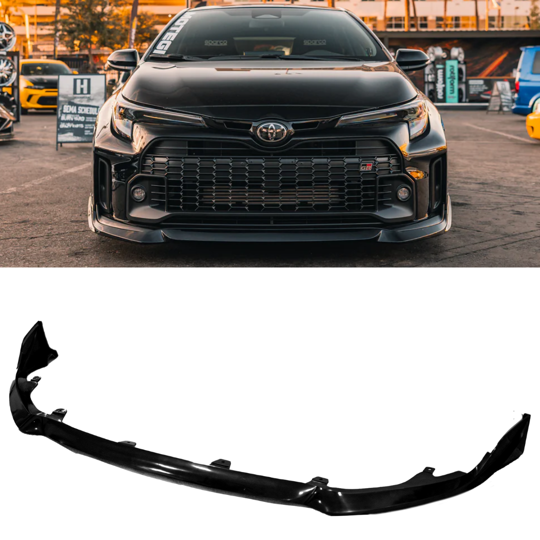 Studio shot of the carbon fiber front lip for the GR Corolla on a white background