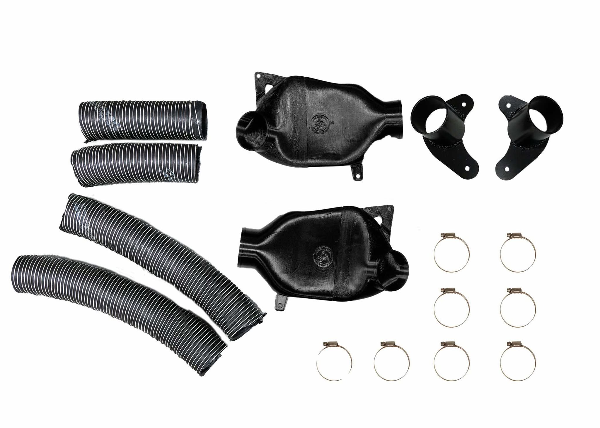 Full brake duct kit contents shown from a different angle with all hardware