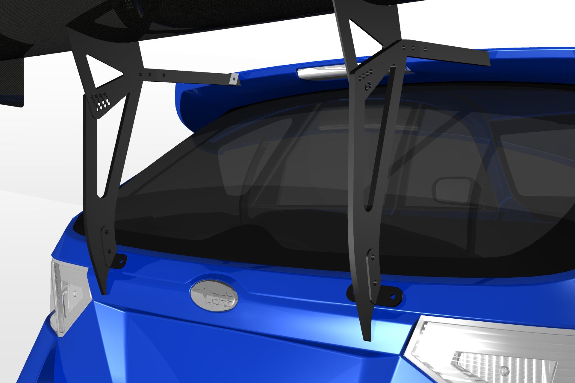 Close-up 3D render of the GT wing mount on the Impreza Hatchback GR roofline