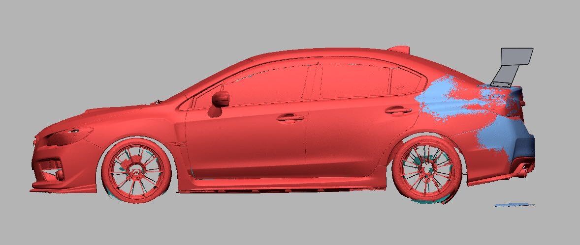 3D scan render of a Subaru WRX / STI (VA) with the bottom-mount TC wing, side profile