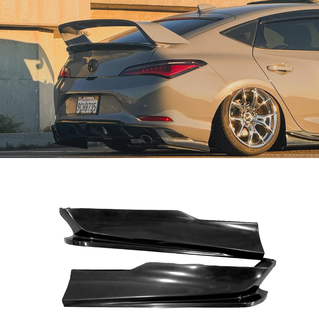 Epsilon+ rear spats for the Acura Integra DE4 shown fitted and as standalone parts