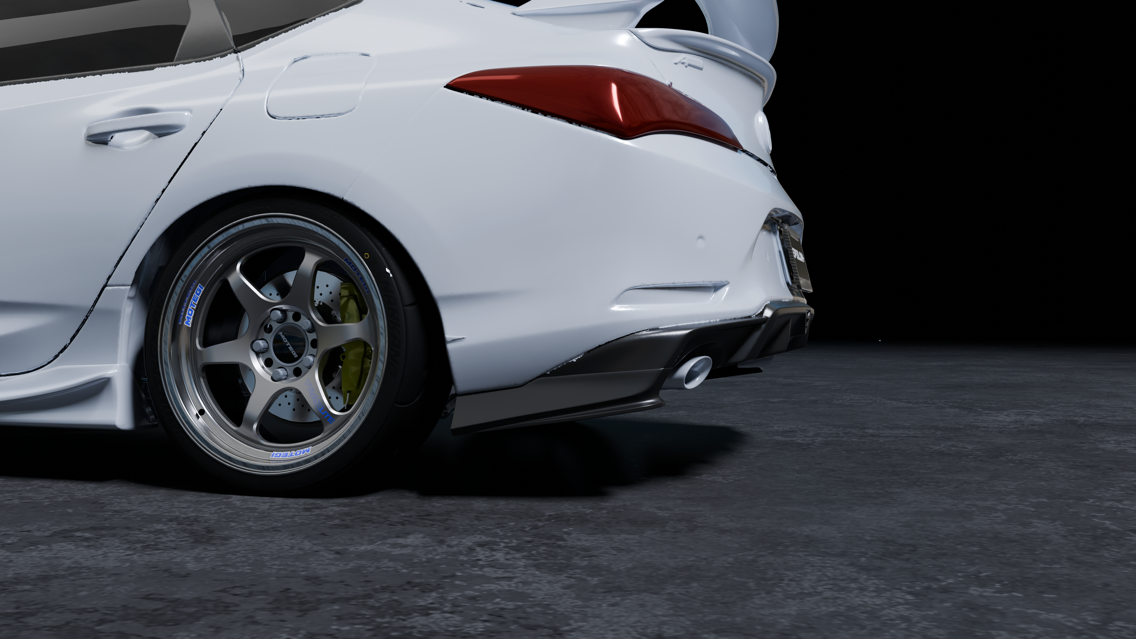 Close rear corner render of the Acura Integra rear spat and diffuser edge
