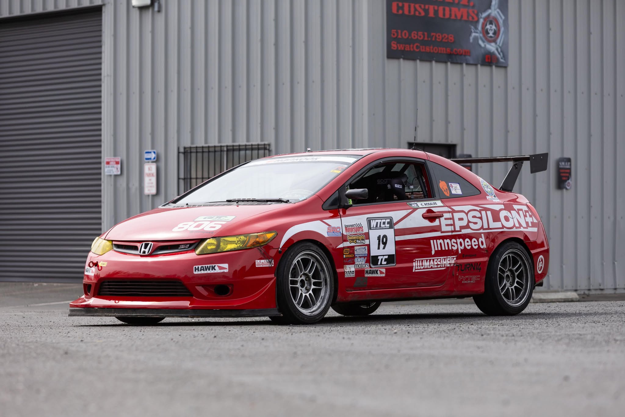 Red Honda Civic Coupe FG2 race car with the Epsilon+ front lip