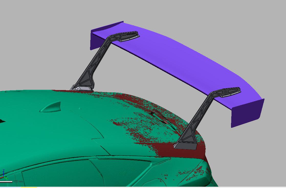 3D scan close-up of the GT wing mounting position on the Civic Type R FL5 trunk