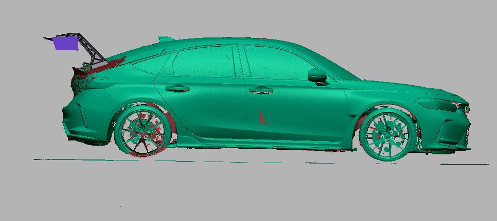 3D scan side profile of the Civic Type R FL5 used for GT wing development