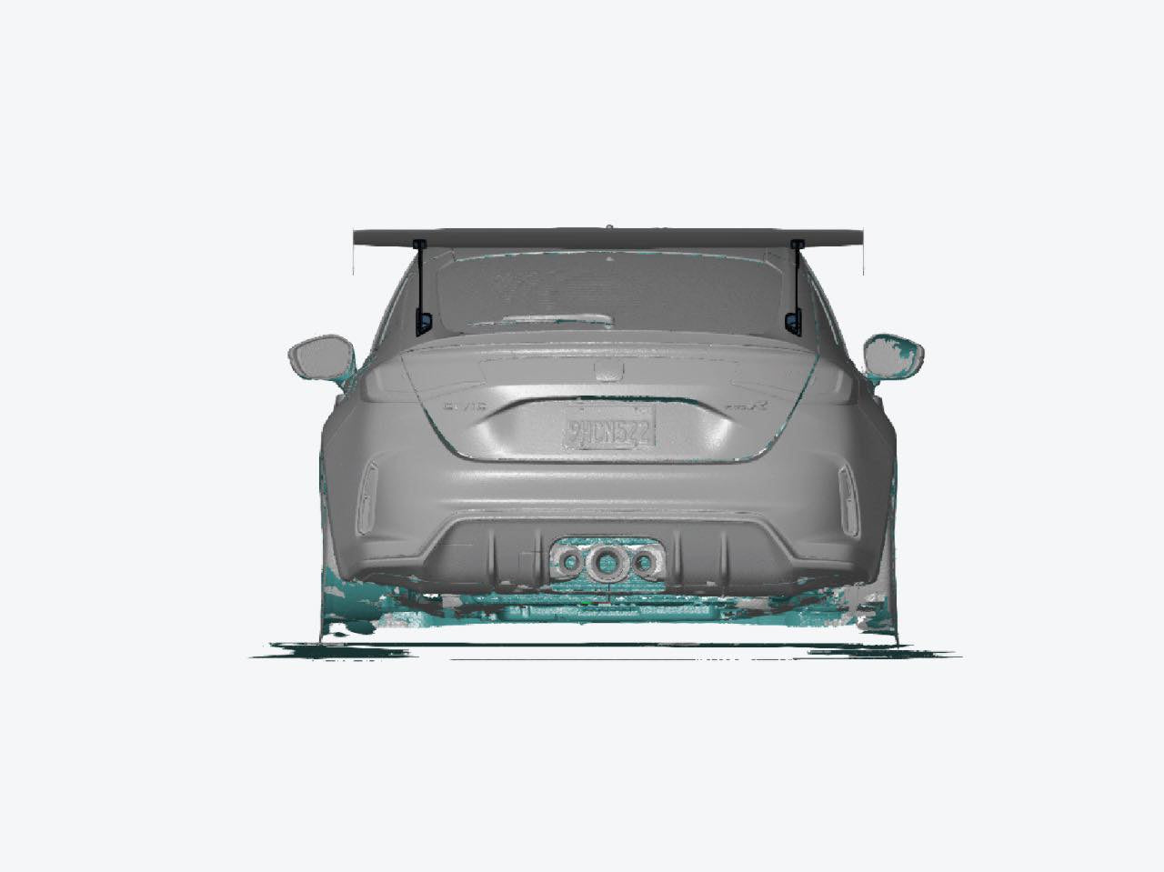 CAD render rear view of the Civic Type R FL5 showing GT wing width