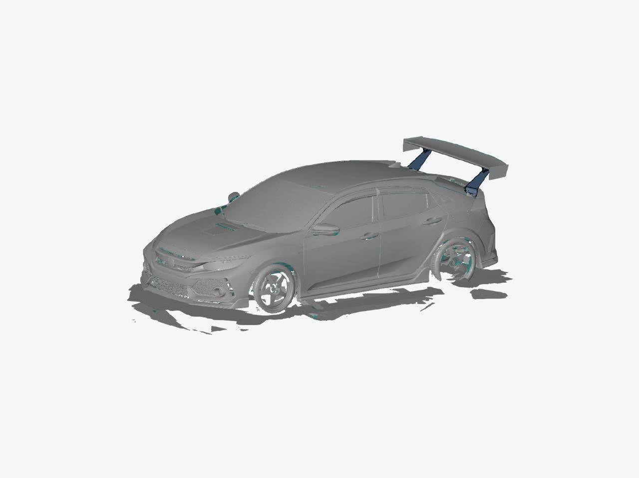 3D CAD render of the Civic Type R rear wing fitment, alternate rear three-quarter view