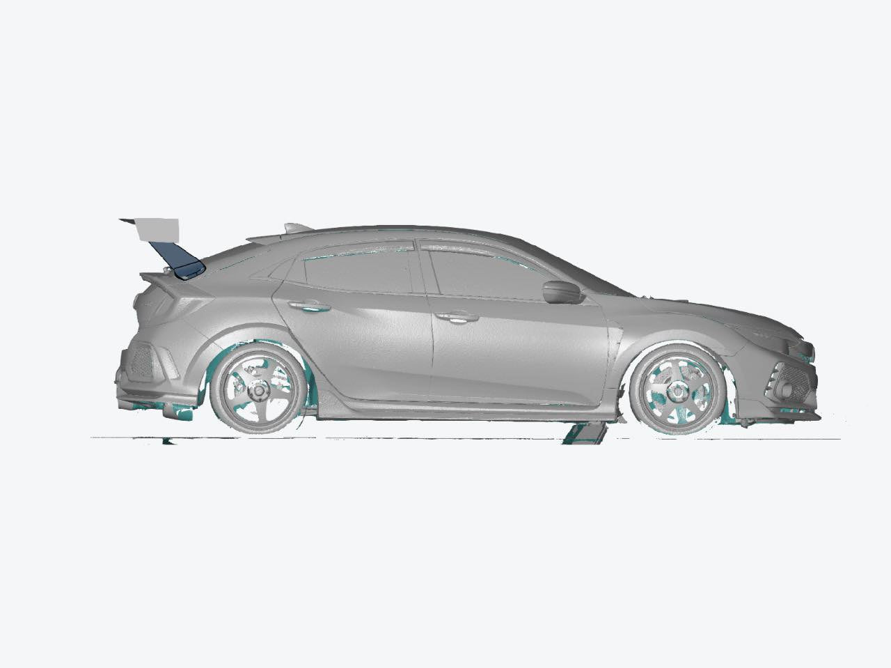 Side-profile 3D render of the Civic Type R with the Epsilon+ GT wing installed