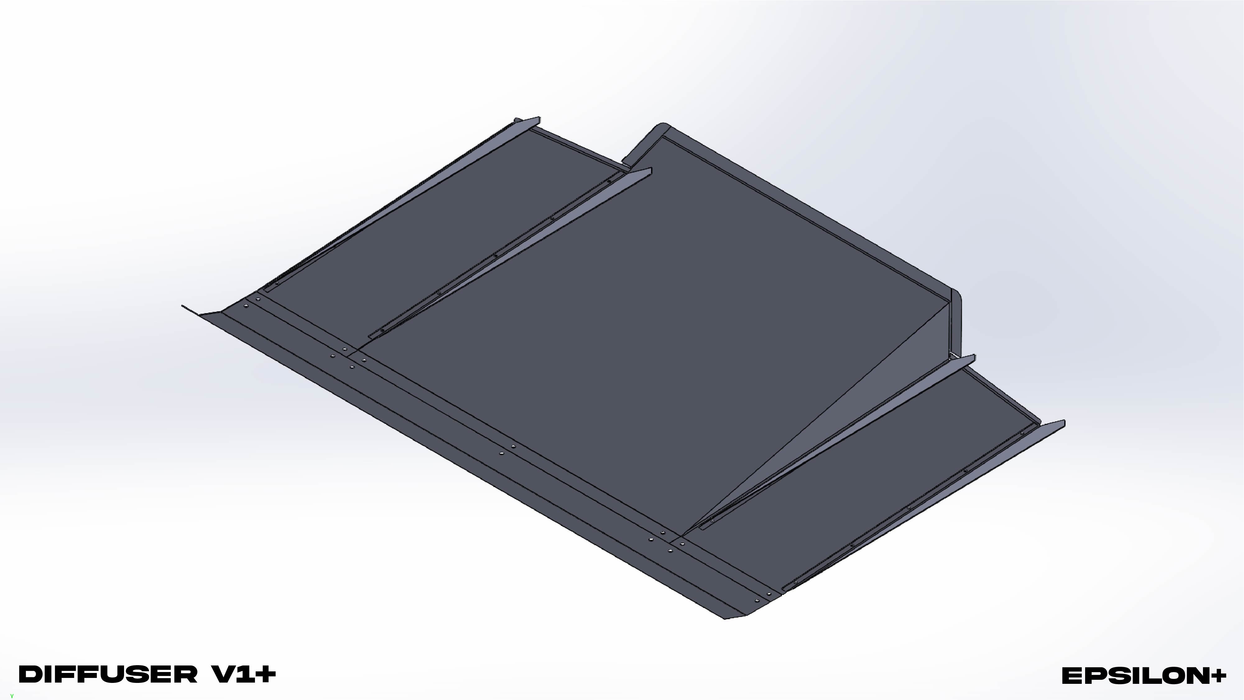CAD rendering of the Diffuser V1+ from a front angle showing fin layout
