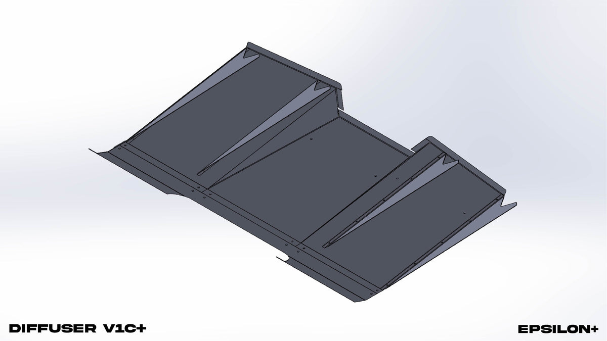 CAD rendering of the Diffuser V1C+ from a front angle showing fin layout