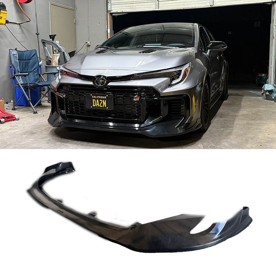 Silver Toyota GR Corolla Kouki with the Epsilon+ front lip, shown with the standalone lip below
