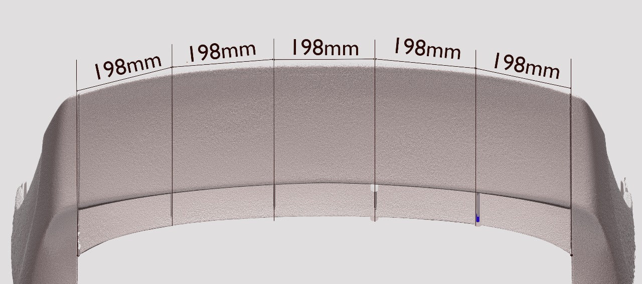 CAD render of the WRC Wing Strakes V2 showing even 198mm spacing on the wing