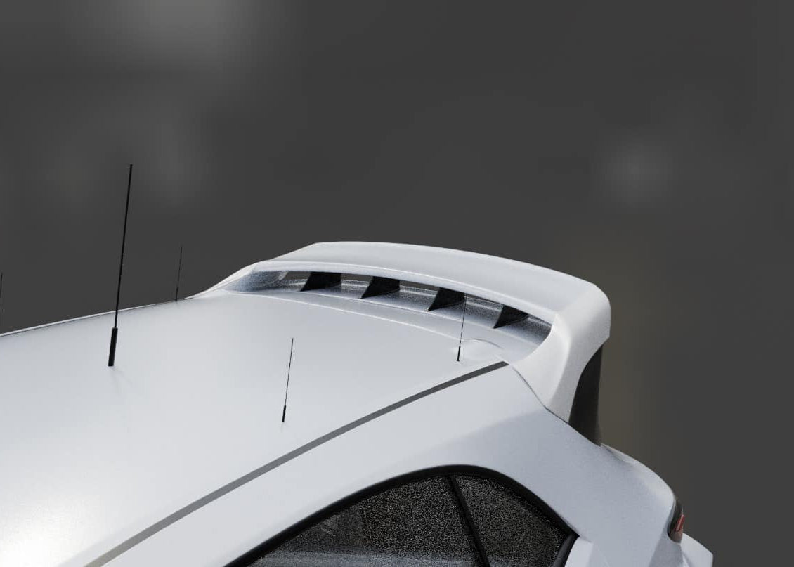 Straight-on rear view of a white GR Corolla with WRC Wing Strakes V2