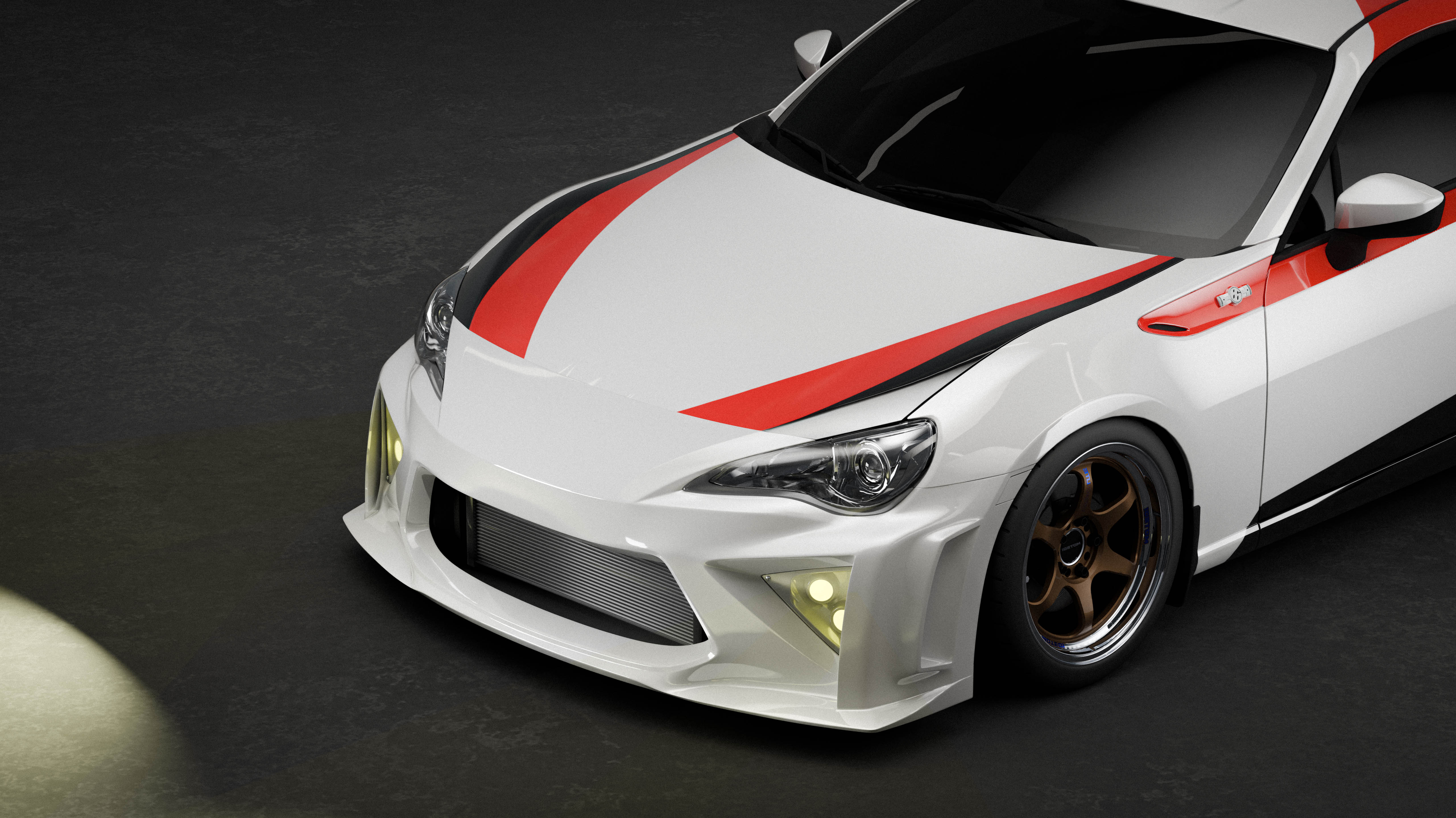 Angled render of the Epsilon+ front bumper on a white Toyota GT86