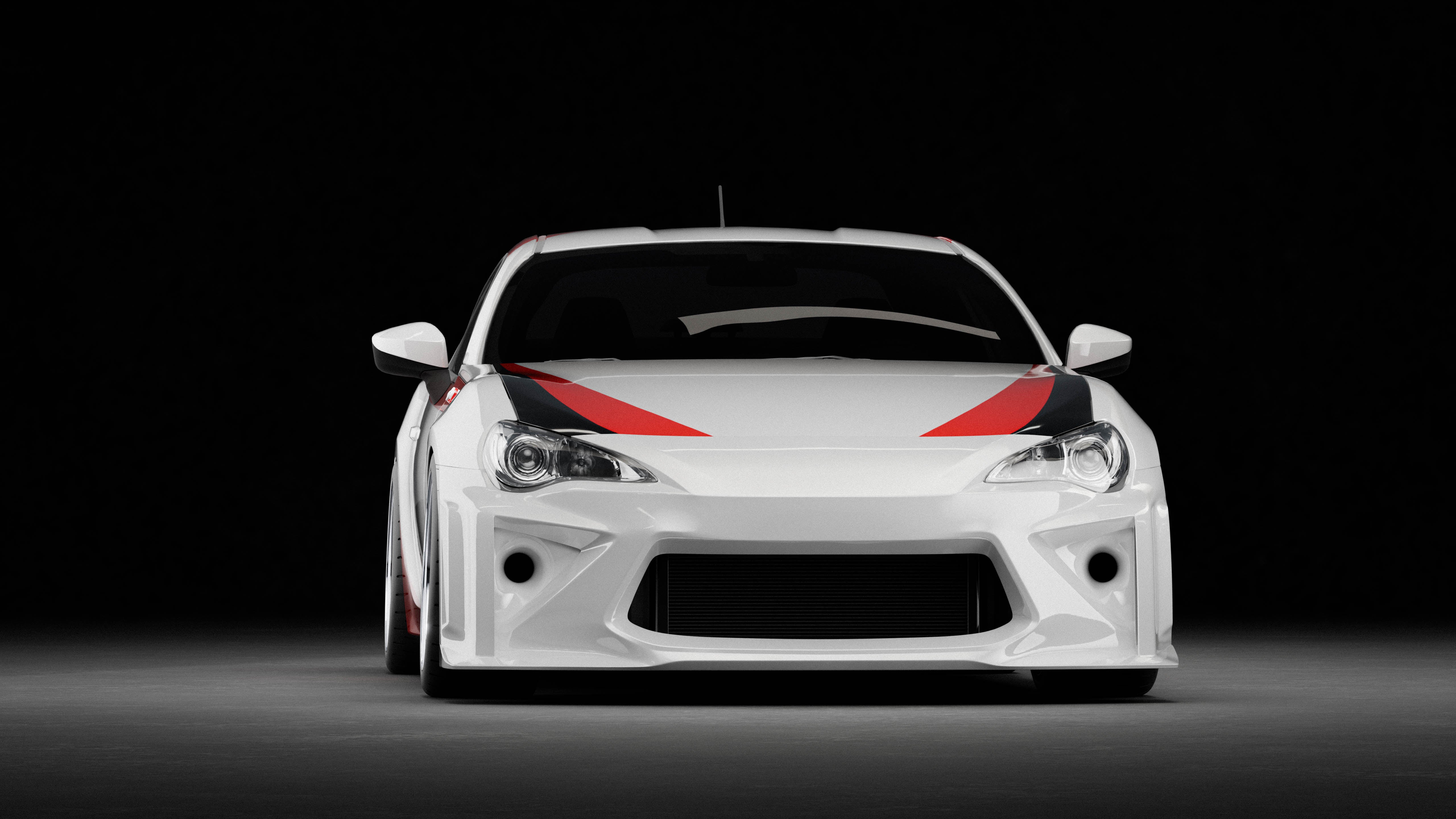 Front-on render of a white GT86 showing the Epsilon+ front bumper grille detail
