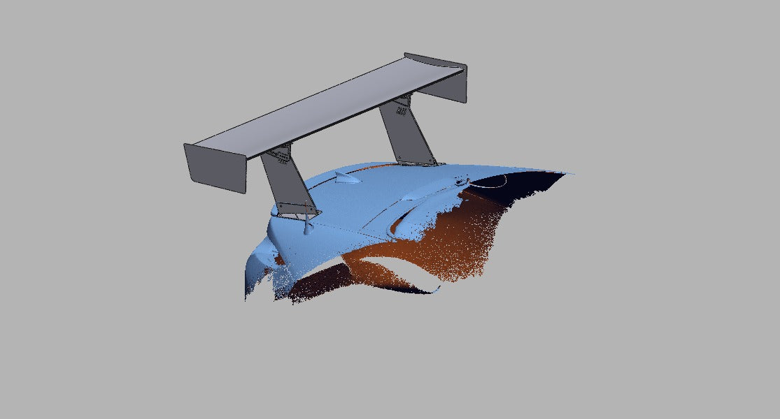 Side profile of the 66.5" TC Wing and its uprights above the ND Miata deck lid