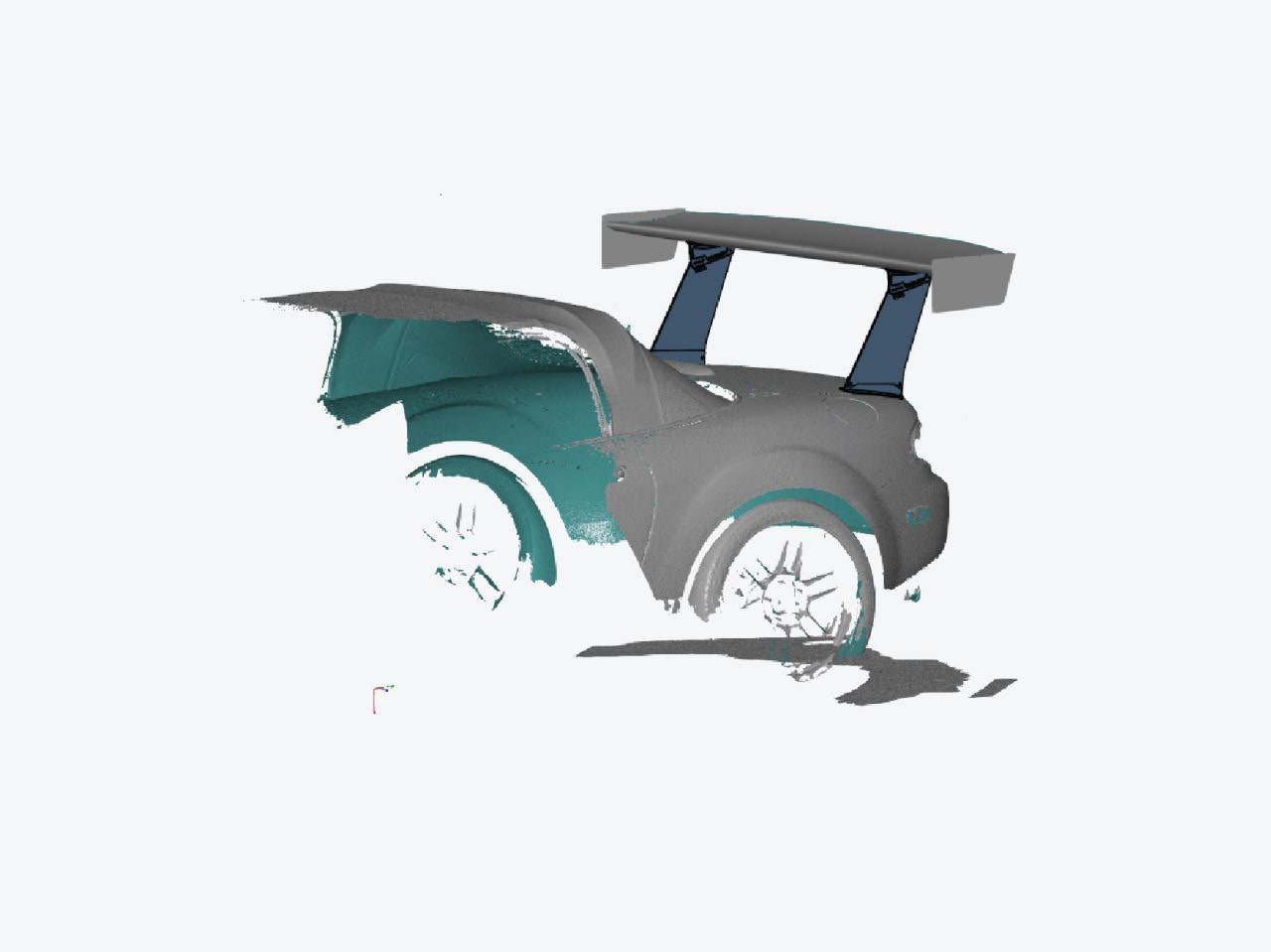 3D scan of the Miata NC rear three-quarter showing GT wing mounting geometry