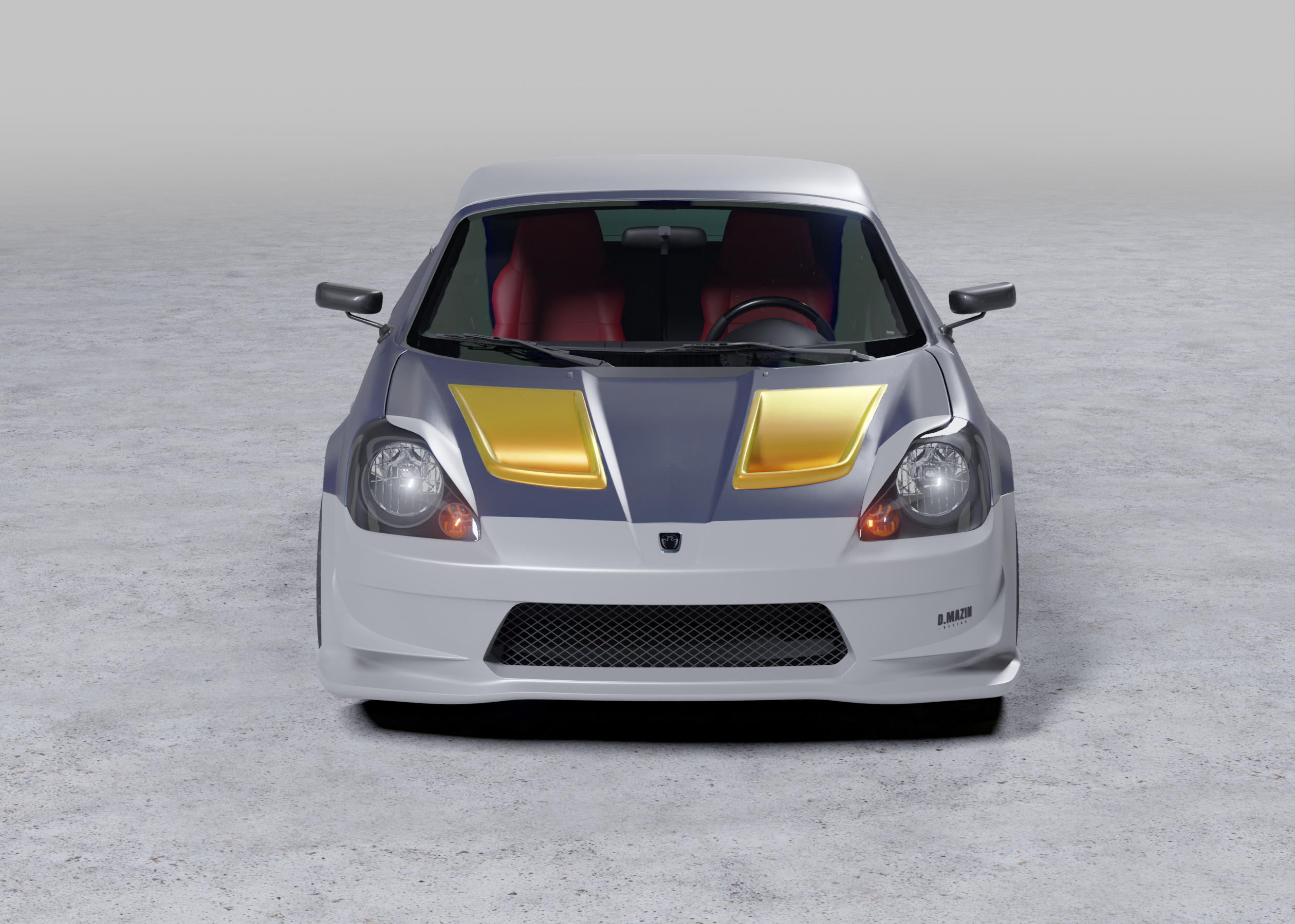 Front-on render of a Toyota MR2 Spyder showing the hood vent placement