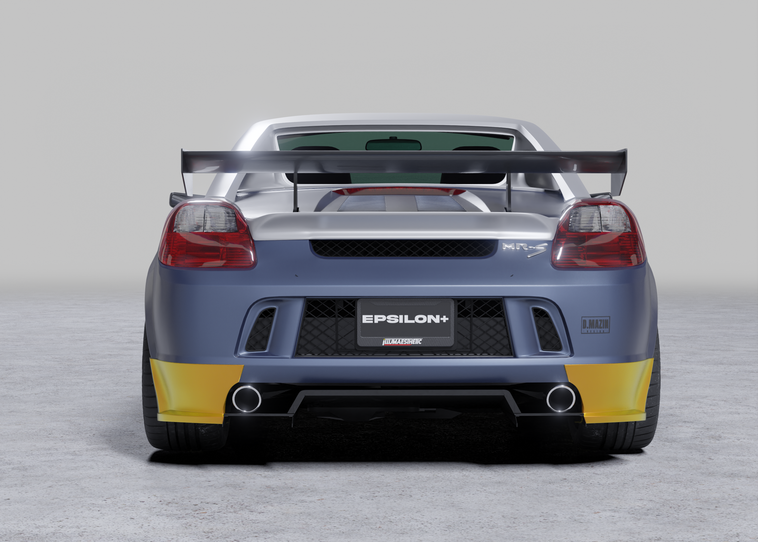 Rear-on render of a Toyota MR2 Spyder with rear bumper spats and diffuser