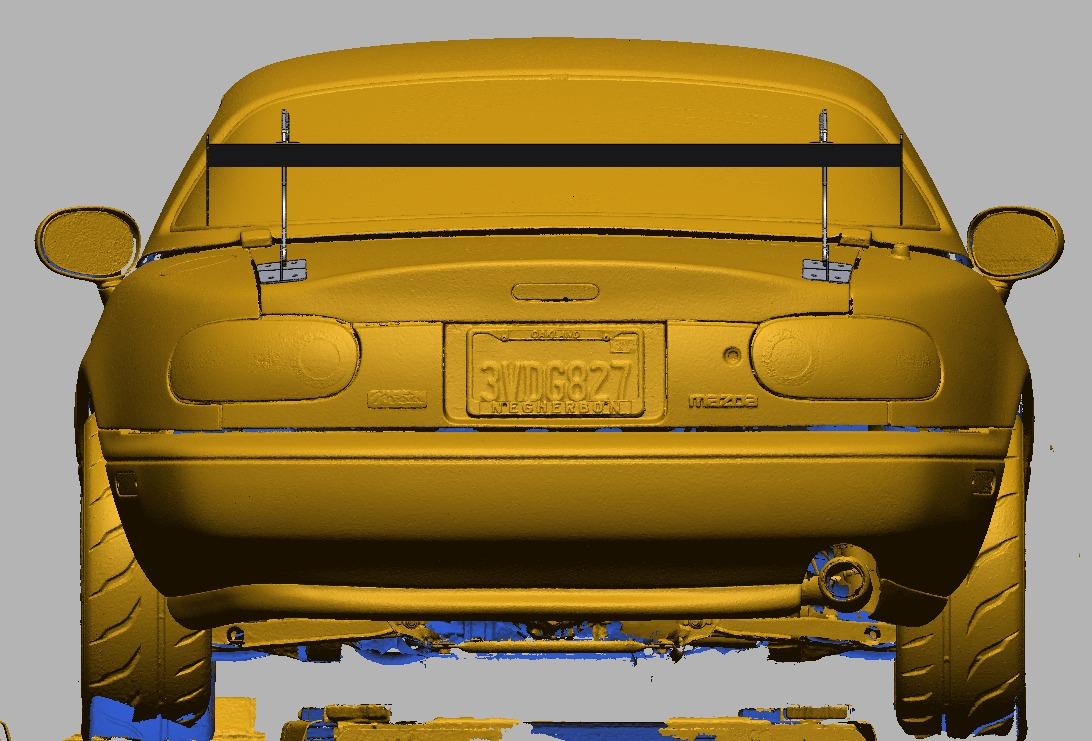 Straight-on rear view of the NA Miata showing 47.5" TC Wing span and upright spacing