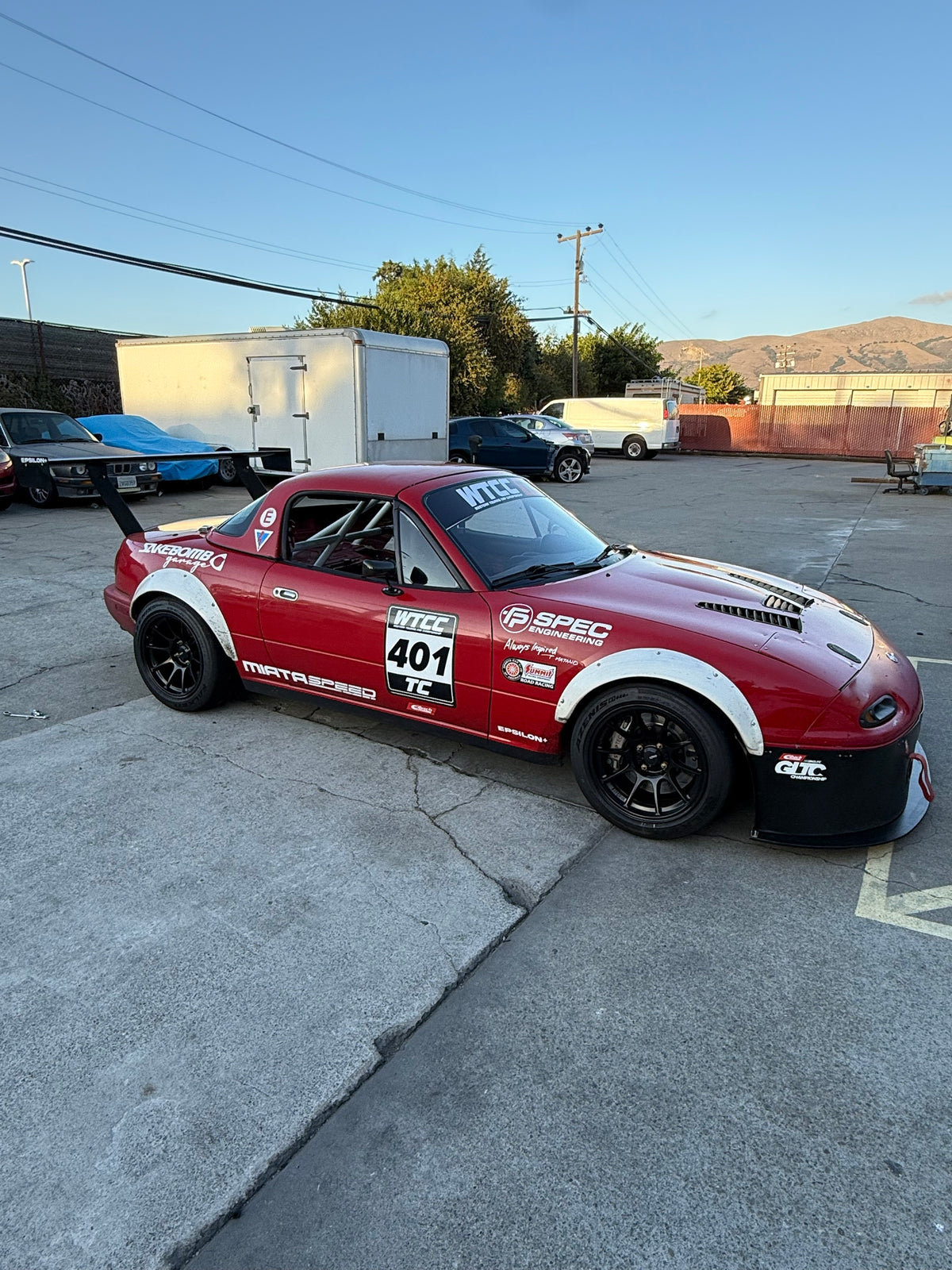 Mazda Miata NA with 66.5" TC Wing, side profile showing wing height and rearward position
