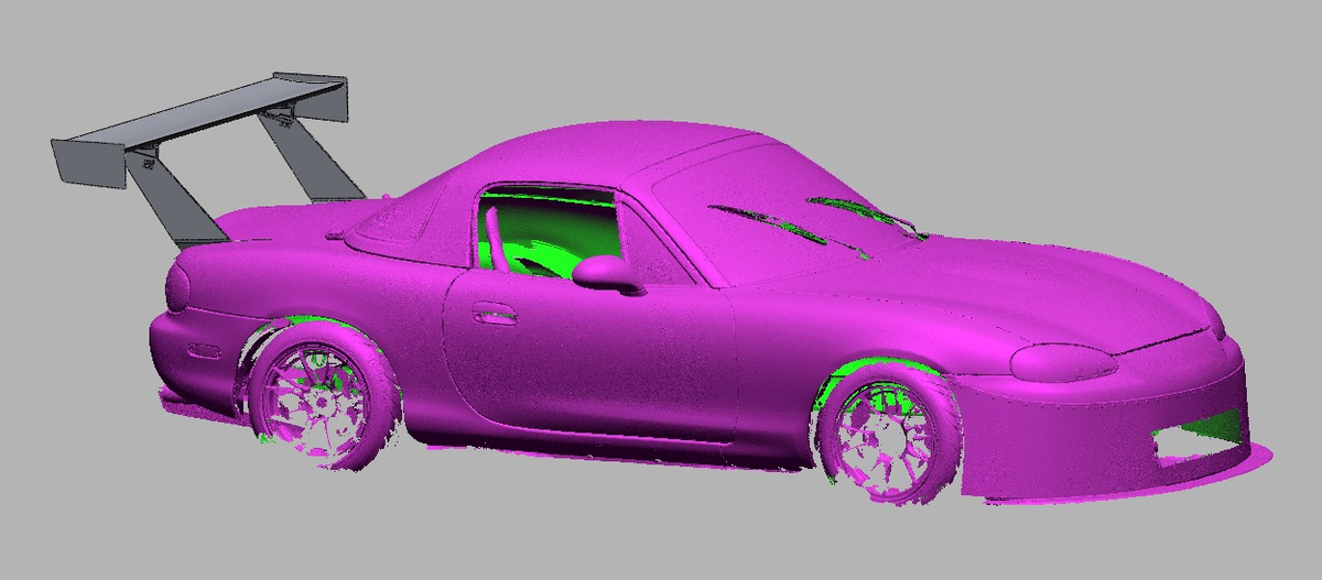 Mazda Miata NB fitted with the 66.5" quarter-panel-mount Epsilon+ TC Wing, rear three-quarter render