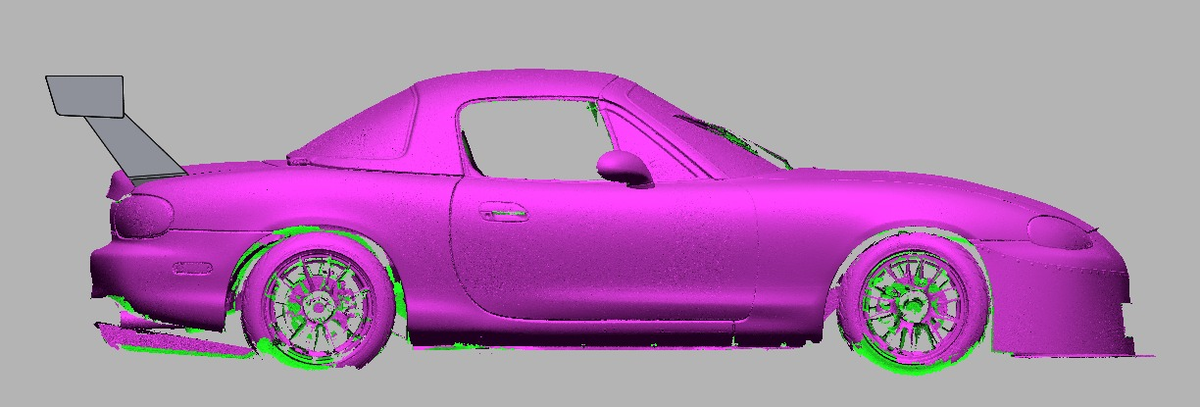 Side profile of the NB Miata showing 66.5" QP-mount TC Wing height and rearward position
