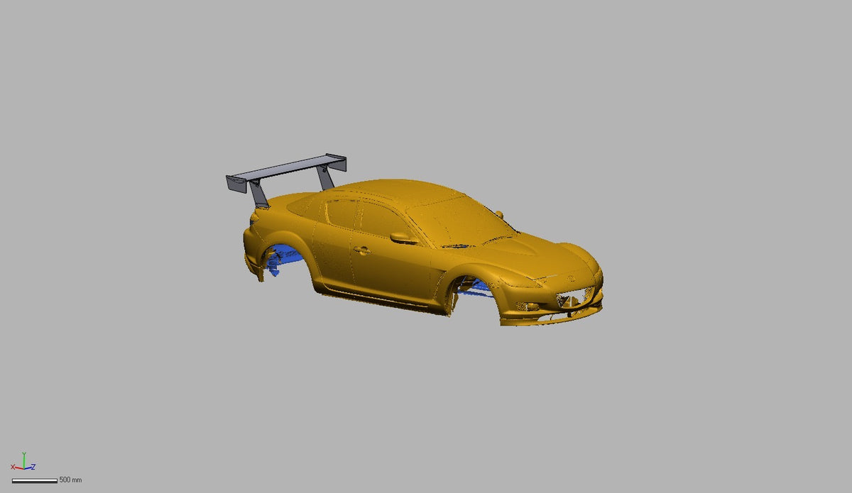 Mazda RX-8 SE3P front quarter view with 66.5 inch TC Wing GT wing kit installed