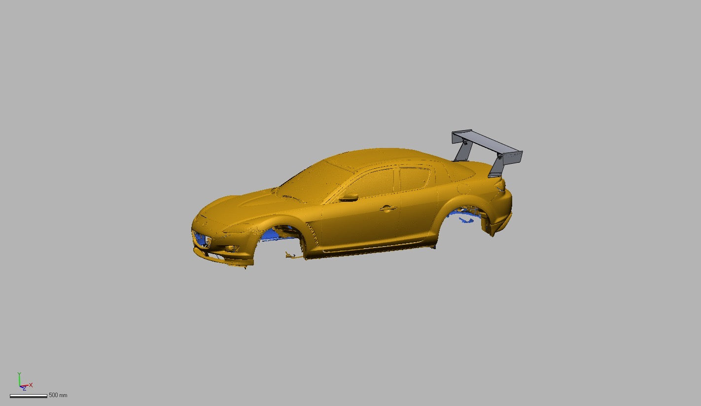 Mazda RX-8 SE3P with 66.5 inch TC Wing GT wing kit, front three-quarter view