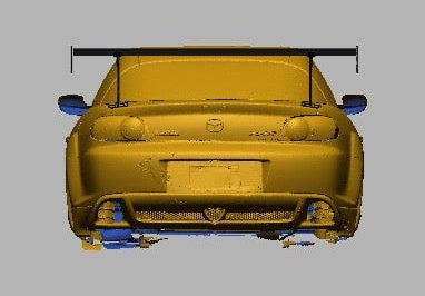 3D scan render of a Mazda RX-8 SE3P from behind, showing the 66.5" TC wing's width