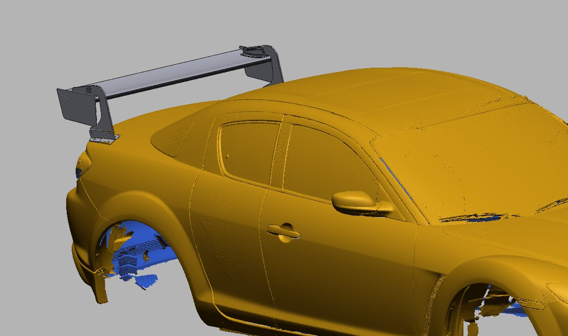 Close-up of the 47.5" swan-neck uprights and base plates on the RX-8 SE3P deck lid