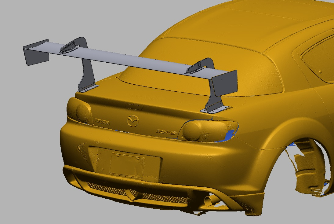 Rear view of the RX-8 SE3P showing 66.5" swan-mount TC Wing span and endplate position
