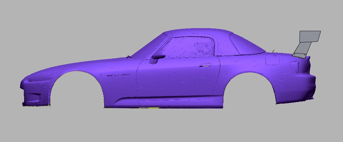 Side profile of the Honda S2000 showing 66.5" bottom-mount TC Wing height and rearward position
