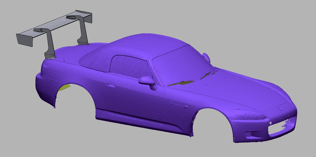 Honda S2000 with the 66.5" swan-mount TC Wing, front three-quarter render showing full wing span
