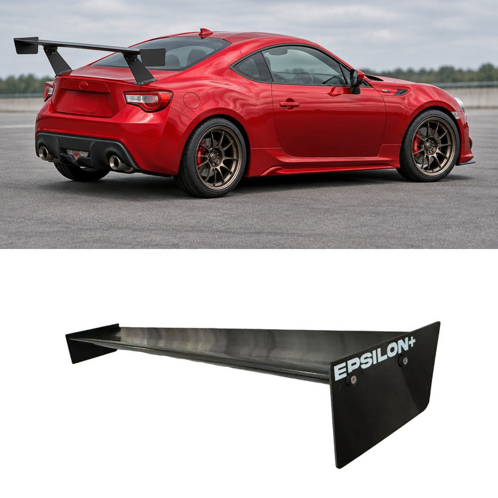 Scion FR-S / Toyota GT86 (ZN6) in Firestorm Red with the Epsilon+ TC Wing installed, shown above the TC Wing airfoil
