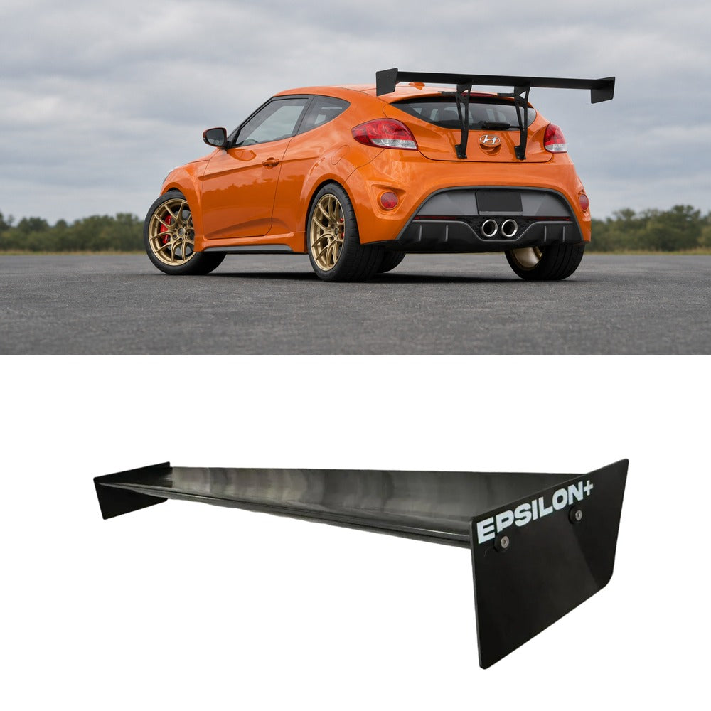 Hyundai Veloster FS in Vitamin C orange with the Epsilon+ TC Wing installed, shown above the TC Wing airfoil