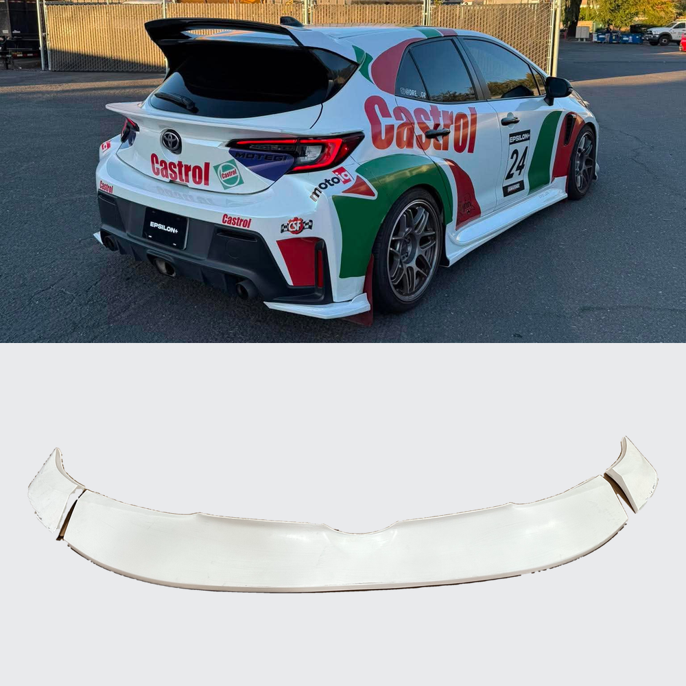 Epsilon+ mid wing for the Toyota Corolla Hatchback E210 shown fitted and as a standalone part