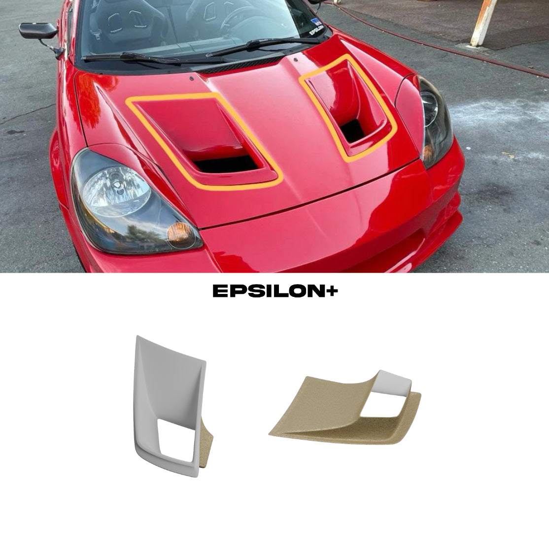 Epsilon+ hood vents for the Toyota MR2 Spyder shown fitted and as standalone parts