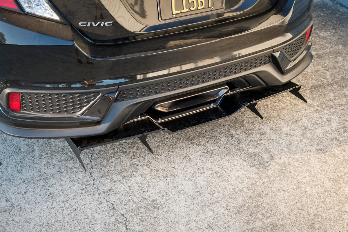 Close-up of the universal diffuser mounted under a Civic Hatchback bumper