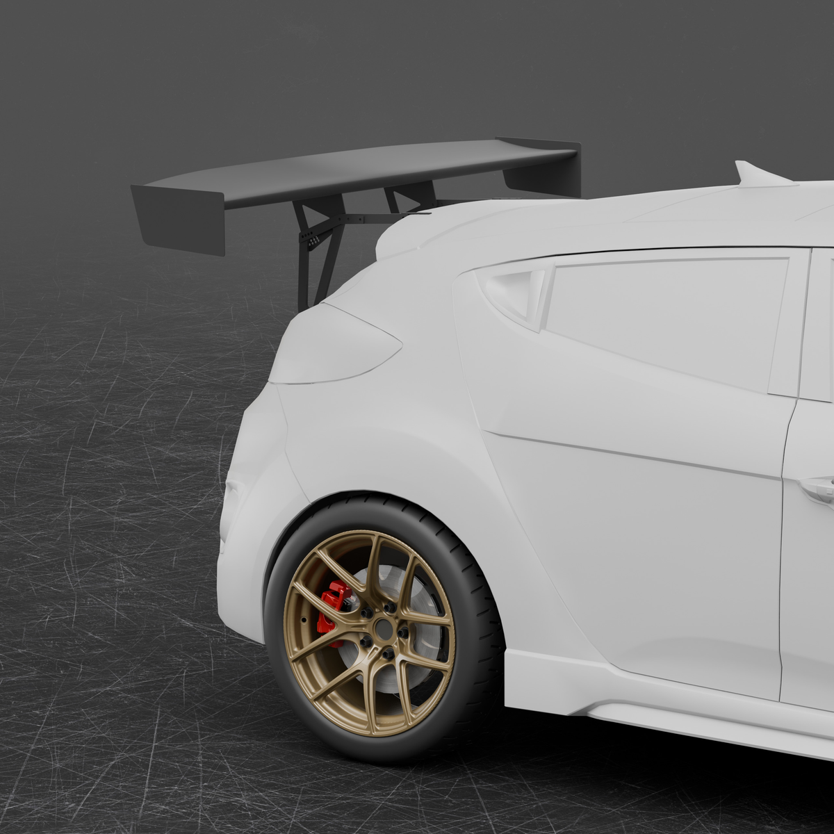 Epsilon+ GT Wing on Hyundai Veloster FS — upright and endplate detail