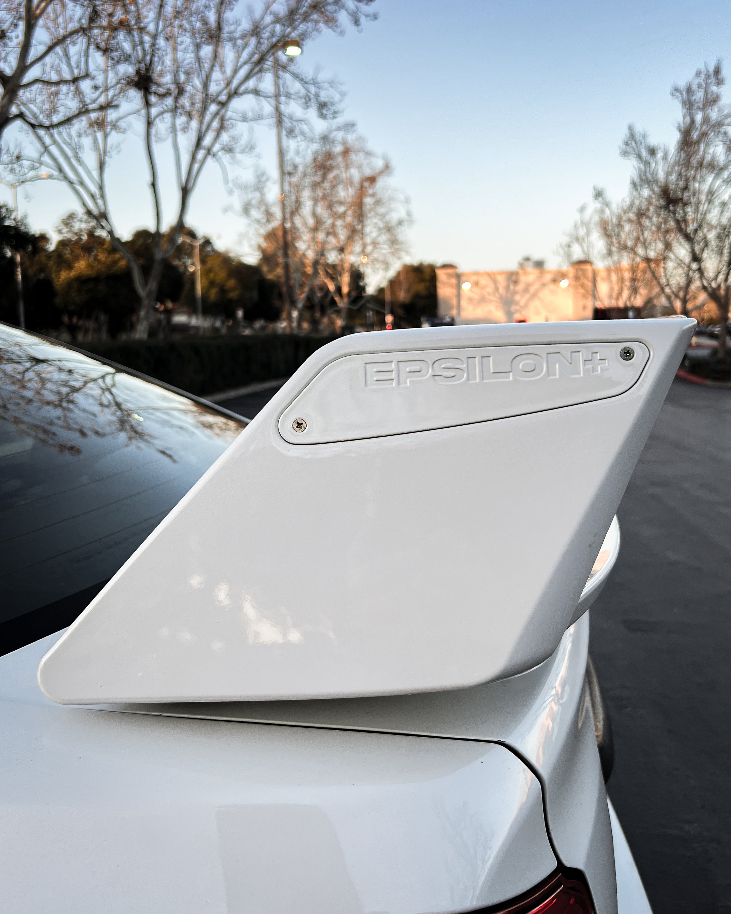 Close-up of the Epsilon+ branded endplate on the Subaru WRX VA WRC wing