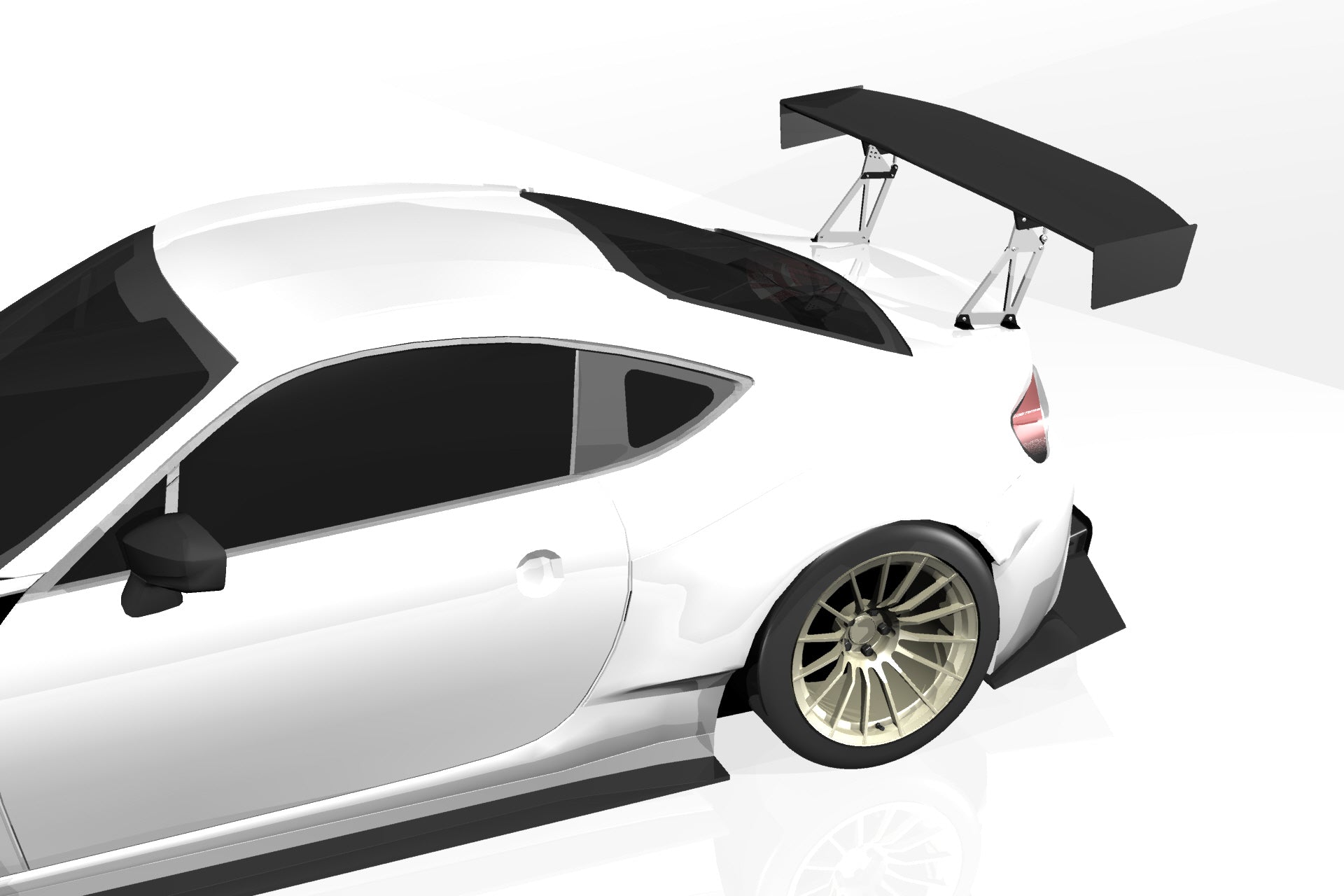 Side 3D render of a white FRS/BRZ showing the GT wing profile