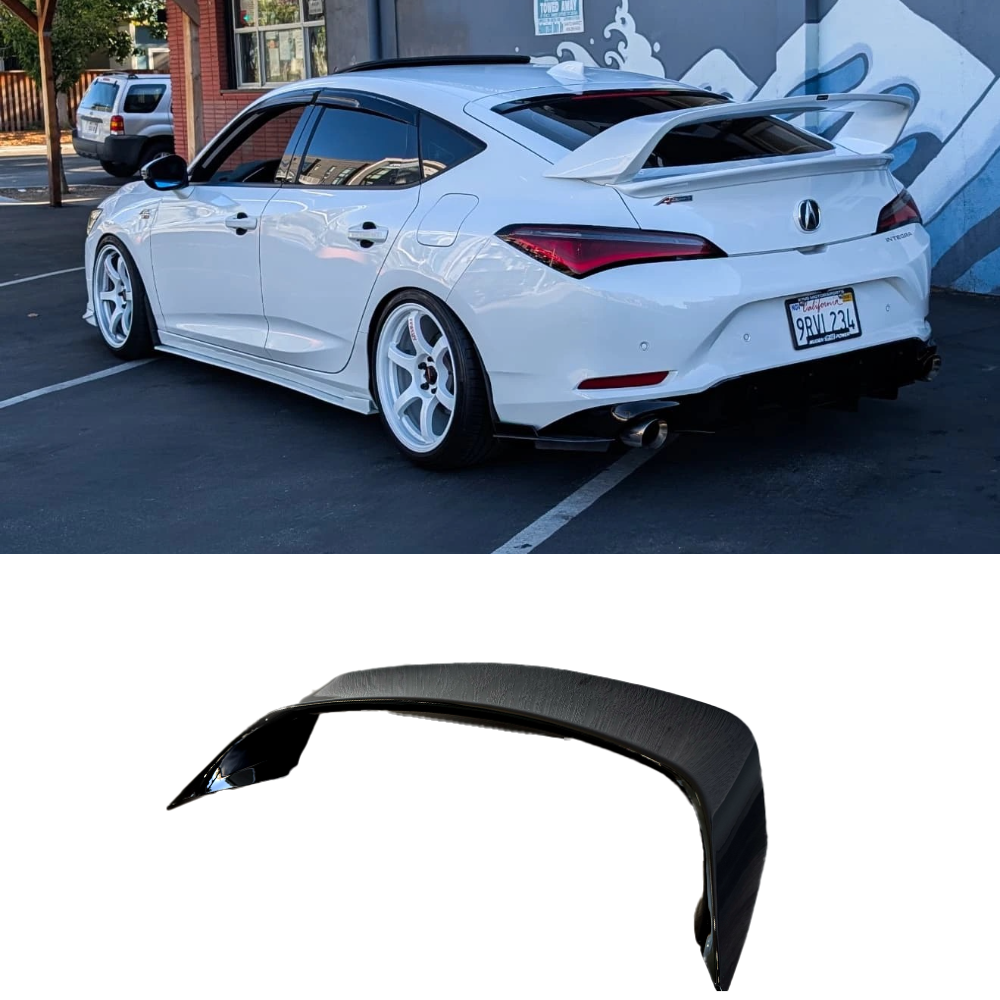 Epsilon+ Sport Wing for the Acura Integra DE4 shown fitted to a white car and as a standalone part