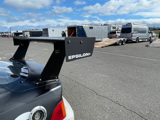 Close-up of the Epsilon+ GT wing mount and endplate on a silver RSX