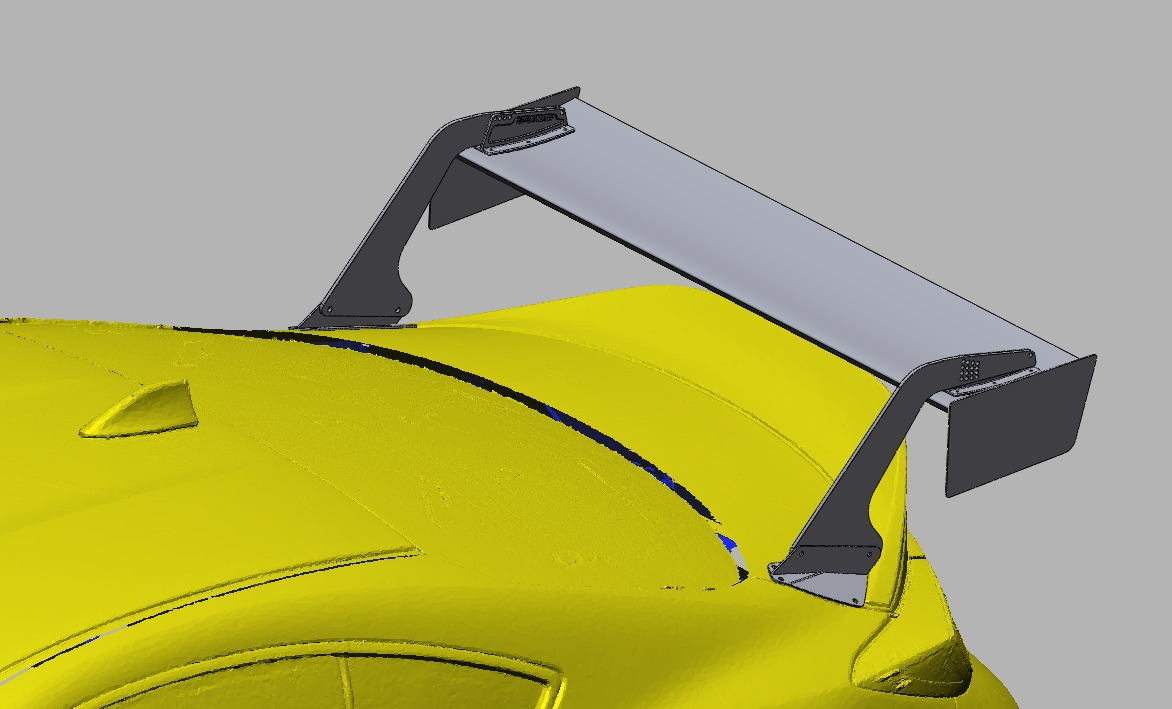 Close-up of the 47.5" swan-neck uprights and base plates on the ZN8/ZD8 deck lid