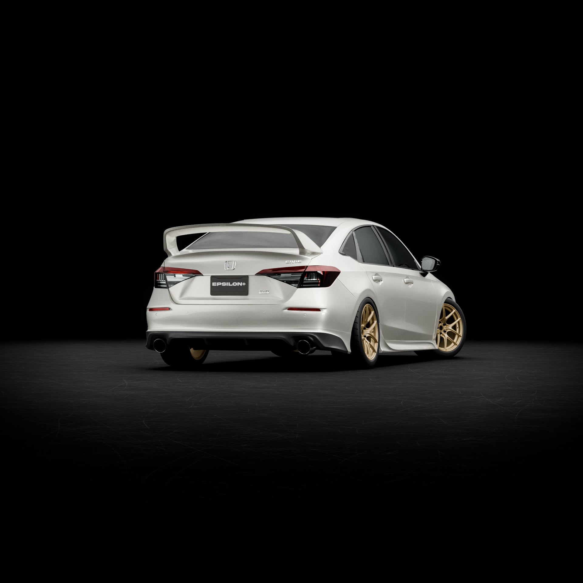 Studio render of a white Honda Civic Sedan with the Epsilon+ rear lip