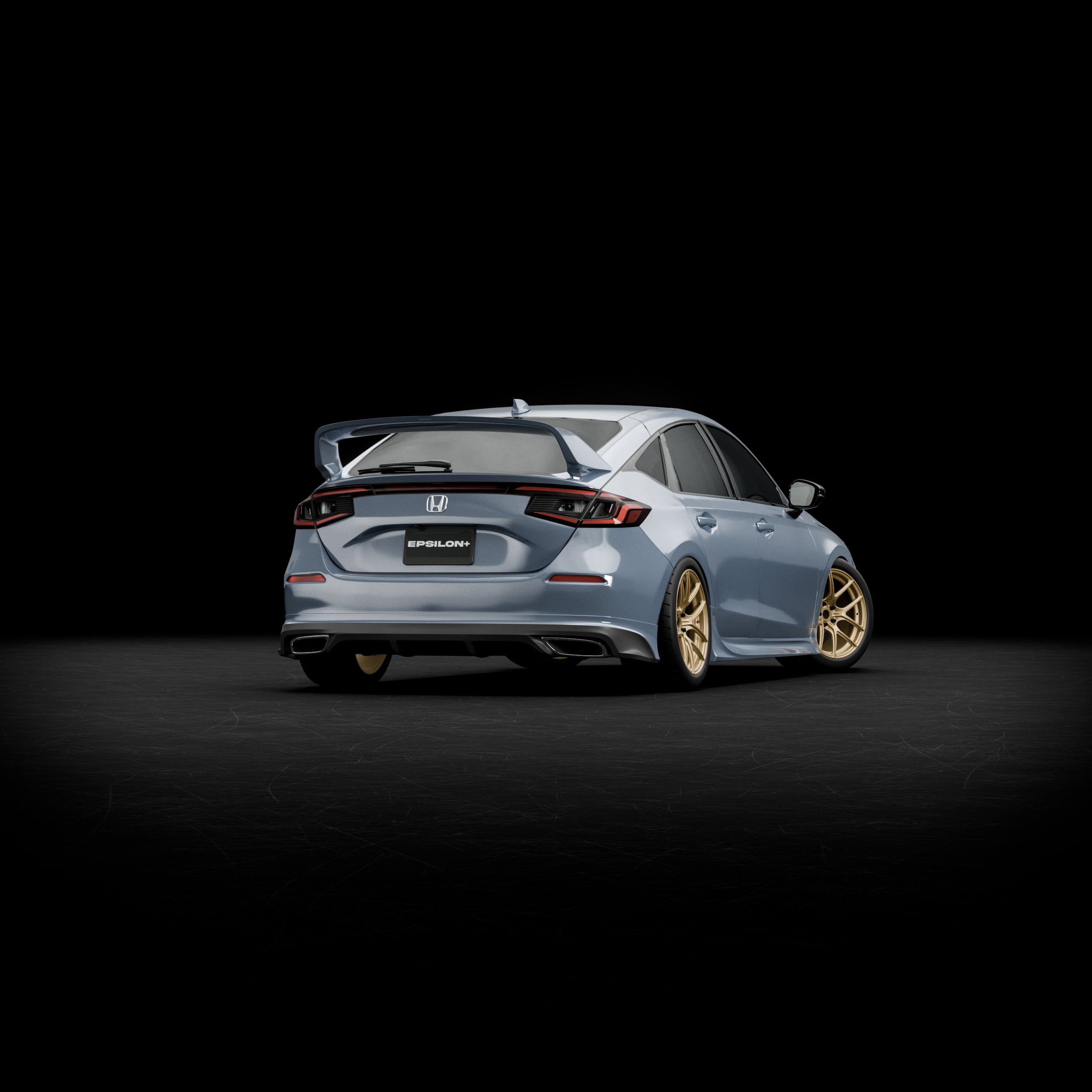 Rear-on studio render of a Honda Civic Hatchback FL fitted with the Epsilon+ rear lip