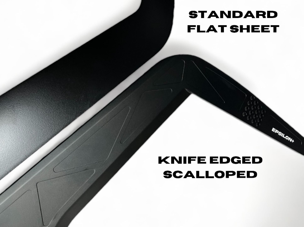 Comparison of GT wing upright finishes: standard flat sheet vs. knife-edged scalloped