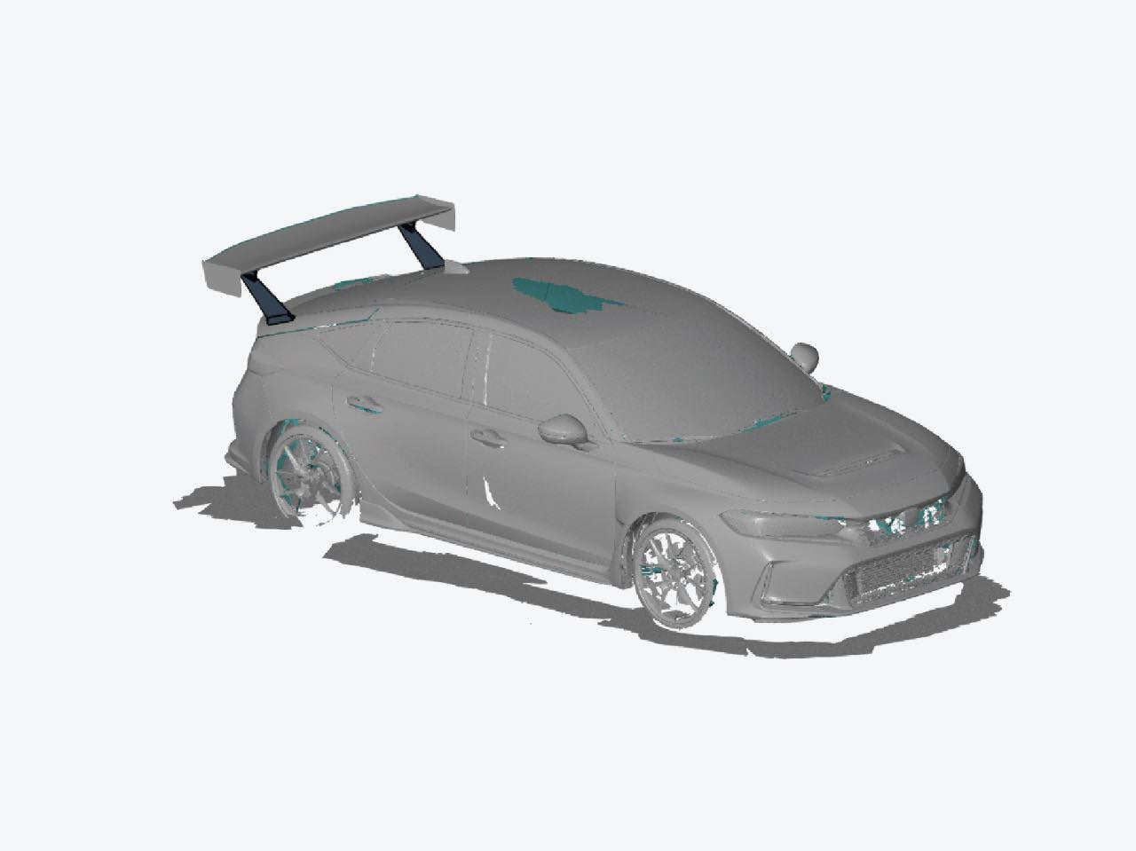 CAD render of the Civic Type R FL5 with GT wing, rear three-quarter view