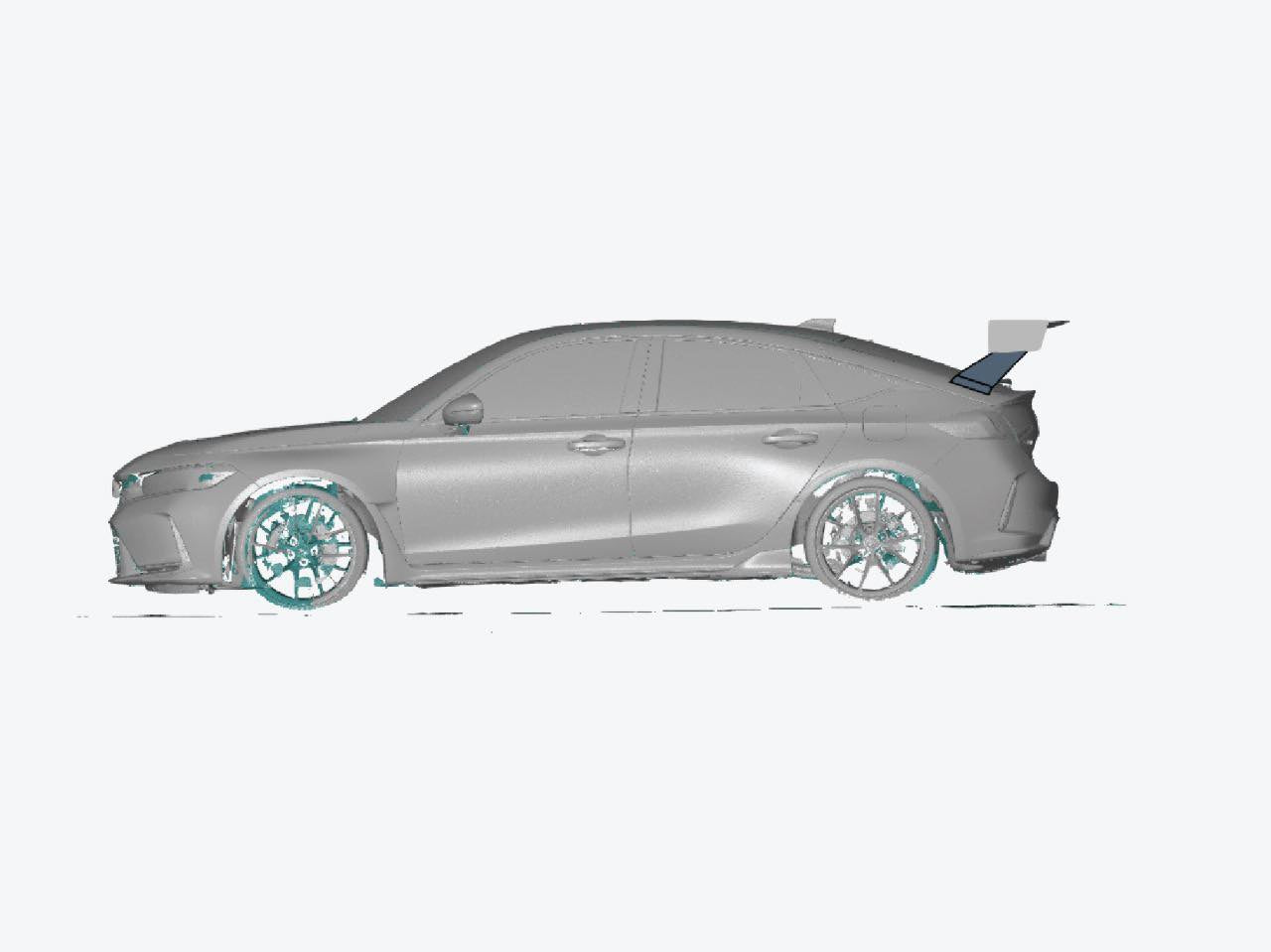 CAD render side profile of the Civic Type R FL5 with GT wing fitment